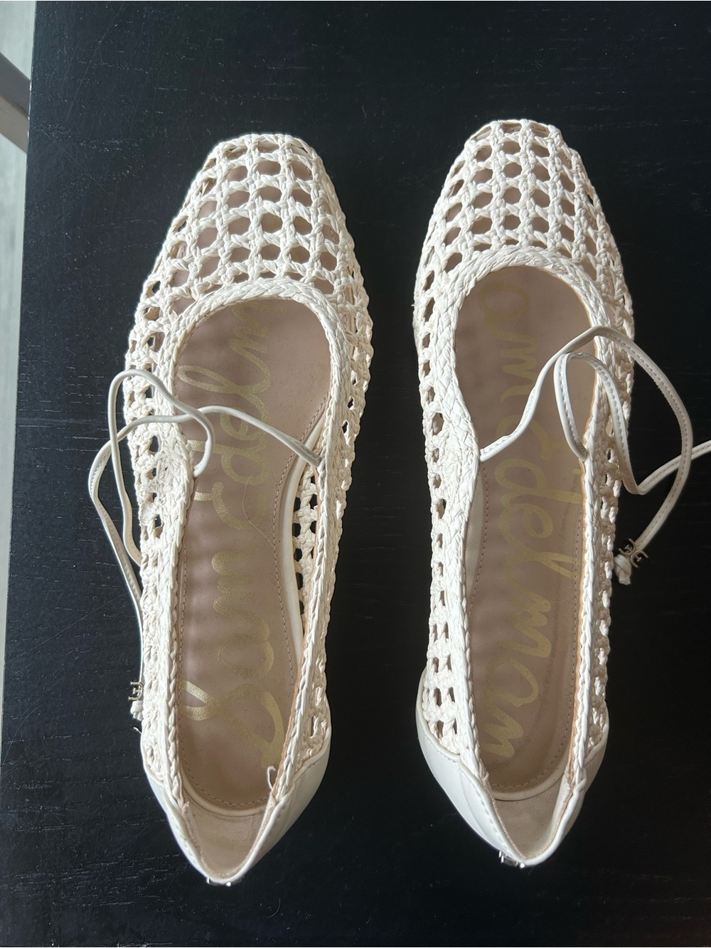 Sam Edelman Woven Cream Lace-Up Ballet Flats